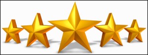 Gold star rating with five golden stars