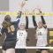 Charlee Welling and Bailey Gifford go up for a block during the match against Greybull Friday at Rocky Mountain High School. Sherry Snell