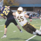 Rocky Mountain senior linebacker flies to snare Greybull running back Bennett Sanford during Thursday’s game in Greybull as Jaxson Miller moves in to assist. Annette Moss