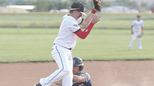 Adam Hill makes a great catch on the ball in play to get the runner out at third base against the Worland Chiefs on Thursday, July 2nd. Rochelle Schultz